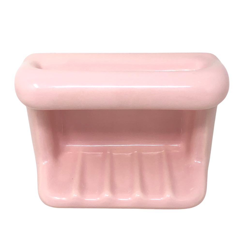 Vintage Mamie Pink Ceramic Wall Tile Soap Dish Cloth Bar Mid Century Retro MCM